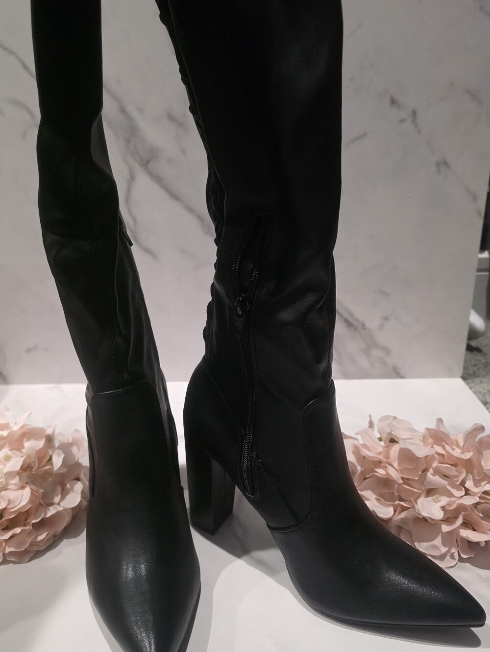 Shoe Dazzle - Black Over-the-Knee Pointed Toe Heeled Boots